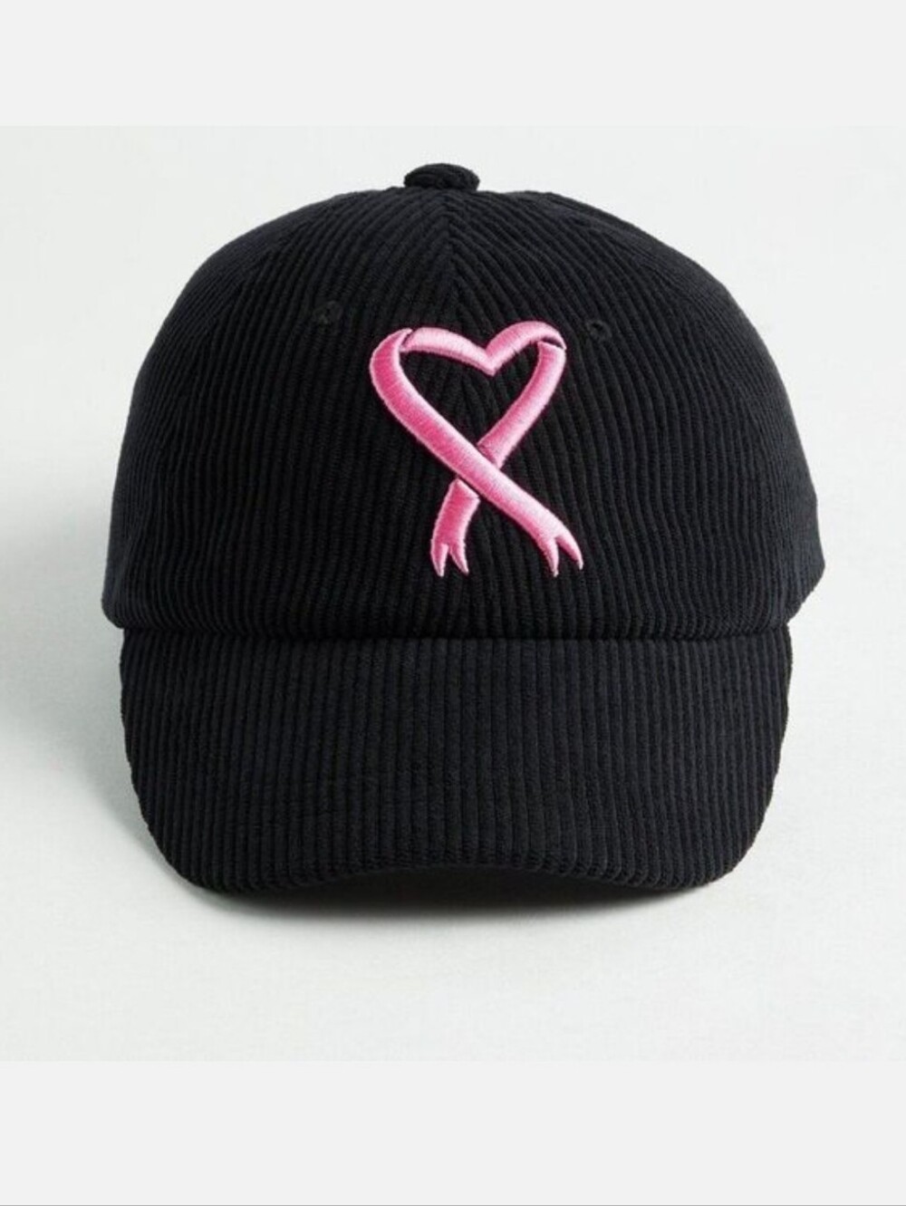 Torrid Breast Cancer Awareness Black Corduroy Cap Pink Ribbon Heart Embroidery